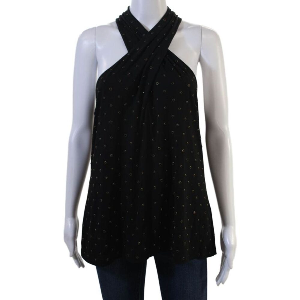 Kobi Halperin Womens Sleeveless Polka Dot Tank Black Zip Size M